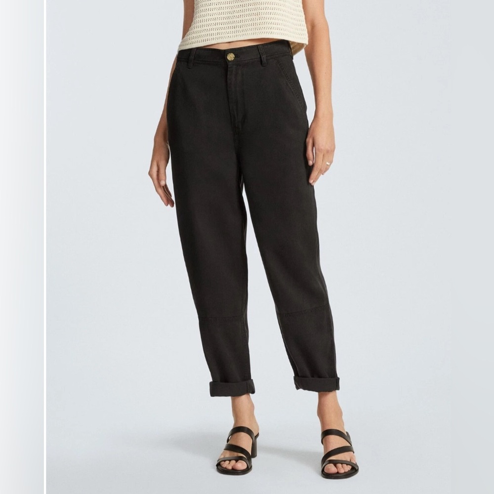 EVERLANE Size 00 Black The TENCEL Relaxed Chino Pants Soft Slouchy High Rise